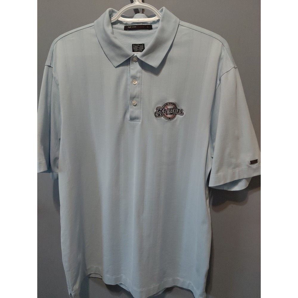 Tiger Woods Milwaukee Brewers Baby Blue Textured Short Sleeve Polo Stretch Med
